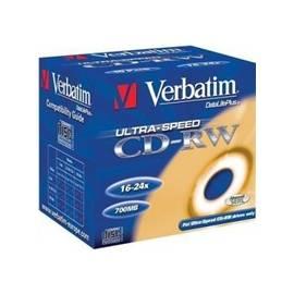 Aufnahme Medium VERBATIM CD-RW-DLP 700MB / 80min. 16-24 X, jewel Box, 10ks (43192)