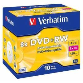 Aufnahme Medium VERBATIM DVD + RW DLP, 4.7 GB, 8 X, Jewel-Box, 10ks (43527) Gebrauchsanweisung
