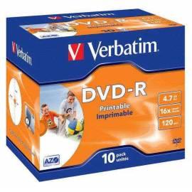 Service Manual Aufnahme Medium VERBATIM DVD-R 4.7 GB 16 X, bedruckbar, Jewel-Box, 10ks (43521)