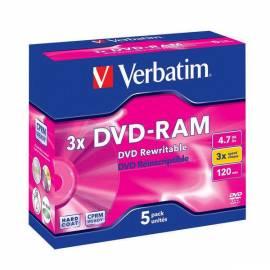 Handbuch für Aufnahme Medium VERBATIM DVD-RAM-4, 7GB 3 X-Jewel-Box, 5ks (43450)