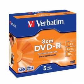 Aufnahme Medium VERBATIM DVD-R 1.4 GB, 4 X, 8 cm, Jewel-Box, 5ks (43510) Bedienungsanleitung