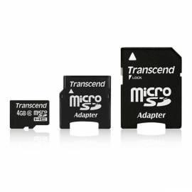 Speicherkarte TRANSCEND MicroSDHC 4GB Class 6 + 2 X Adapter (TS4GUSDHC6-2)