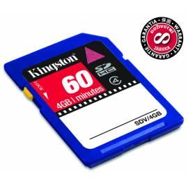 Memory Card KINGSTON 4GB (60 min.) Klasse 4 SDHC (SDV / 4GB) Gebrauchsanweisung