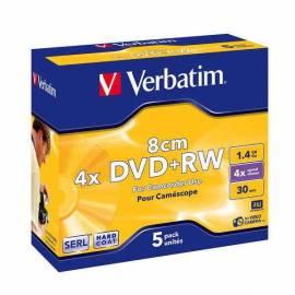 Recording Medium VERBATIM DVD + RW 1,4 GB, 4 X, 8cm-Jewel-Box, 5ks (43565)