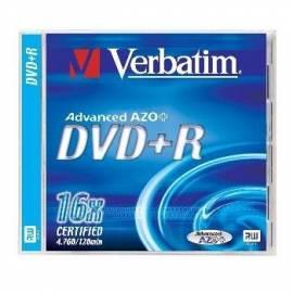 Aufnahme Medium VERBATIM DVD + R 4, 7GB. 16 X, Jewel-Box, 5ks (43497)
