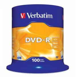 Benutzerhandbuch für Zaznamove mittlere VERBATIM DVD - R 4, 7 GB, 16 X, 100-Kuchen (43549)
