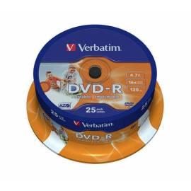 Bedienungsanleitung für Aufnahme Medium VERBATIM DVD-R 4.7 GB 16 x, bedruckbar, 25-Kuchen (43538)
