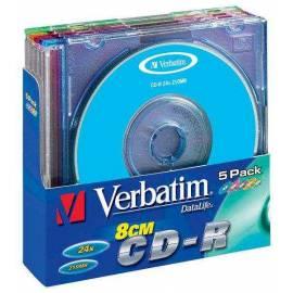 Datasheet Aufnahme Medium VERBATIM CD-R 8cm DL 210MB 24xcolor slim Box, 5ks/Pack (43266)