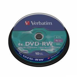 Aufnahme Medium VERBATIM DVD-RW 4, 7GB, 4 X, 10-Kuchen (43552) Gebrauchsanweisung