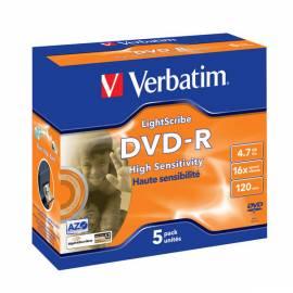 Aufnahme Medium VERBATIM DVD-R(5-pack) LightScribe/Juwel/16 x / 4, 7 GB (43621)