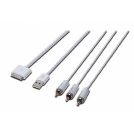 Kabel DIGITUS Dock für Apple, Apple 30pin - 3 x Cinch + USB-A, M/M, 1.5m (DB-600101-015-W)