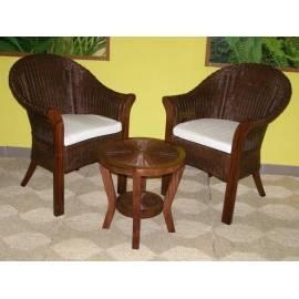 Sofa-Set-Mahagoni + Rattan-dunkel (S042T)