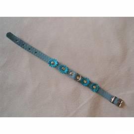 Halsband Wildleder Beatin 12mmx25cm mit Blumen, blau