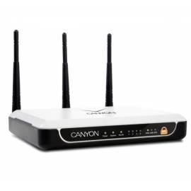 Wireless Router-CANYON, 802.11b/g/n AP, 300MBit, 1WAN, 4LAN (1 Gbit/s), USB, DHCP Srvr, weiß/schwarz