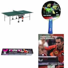 Set Ping-Pog-Tisch Butterfly Korbel Roller mit net grün, ein internes + 2 x Ping Pog Fledermaus Petr Korbel 500 + Pin-pong-Bälle, Jugend, White + educa