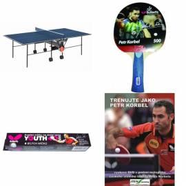 Bedienungshandbuch Set Ping-Pog-Tisch Butterfly Korbel Roller net blau, ein internes + 2 x Ping Pog Fledermaus Petr Korbel 500 + Pin-pong-Bälle, Jugend, White + educat