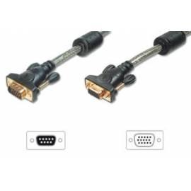 Kabel Digitus XGA Monitor Verlängerung Kabel, HD15, 2 x Ferrit, HQ, 1.80 m, CU, 3Coax/7 C, AWG28, 3-fach geschirmt, M/F, UL, vergoldet, Transp
