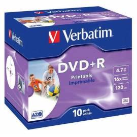 Aufzeichnungsmedium VERBATIM DVD + R 4, 7GB 16 X, bedruckbar, Jewel-Box, 10ks (43508)