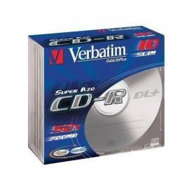 Datasheet Disk VERBATIM DLP CD-R 700MB / 80min. 52 X, Crystal, slim Box, 10ks