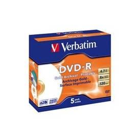 Aufnahme Medium VERBATIM DVD-R 4.7 GB, 8 X, Archival Grade Foto bedruckbar, jewel Box, 5ks (43638)