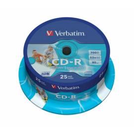 Aufzeichnungsmedium DLP für VERBATIM CD-R 700MB / 80min, 52 x, bedruckbar, 25-Kuchen (43439) Gebrauchsanweisung