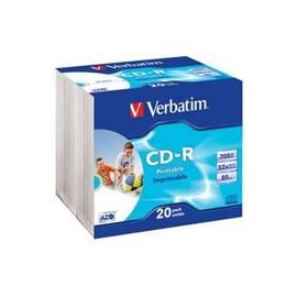 Handbuch für Aufnahme Medium VERBATIM CD-R(20-Pack) Slim/Printable/DLP/52 x / 700 MB (43424)